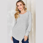 Basic Bae Full Size Ribbed Round Neck Slit T-Shirt